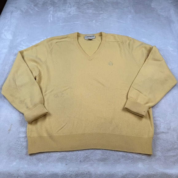 Clark Gregory Mens Yellow Pure Cashmere V Neck Sweater Large Golfwear